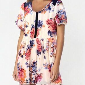 Nordstrom Bar III Floral Short Sleeve Scoop Neck Midi Dress XL